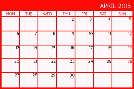 Blank Calendar of April, 2015.