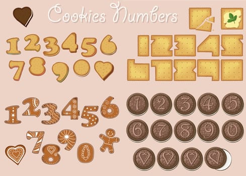 Set of Numbers. Symbols are as sweet cookies, crackers, biscuits and gingerbreads.  Illustration