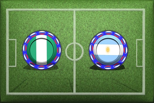 Football, World Cup 2018, Game Group D, Nigeria - Argentina, Tuesday, June 26, Button with national flags on the green grass.