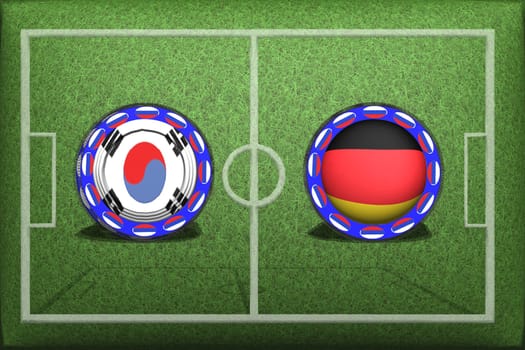 Football, World Cup 2018, Game Group F, South Korea Germany, Wednesday, June 27, Button with national flags on the green grass.