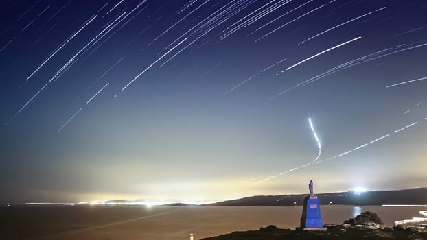 Extreme long exposure image showing star trails around the Polar Star or Polaris over Rdum tal-Madonna in Malta