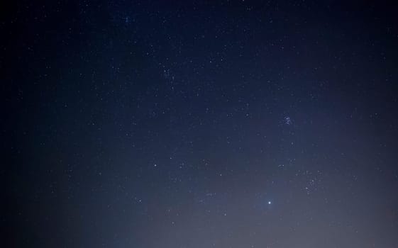 Widefield astrophotographic image showing Jupiter as well as the Pleaides cluster