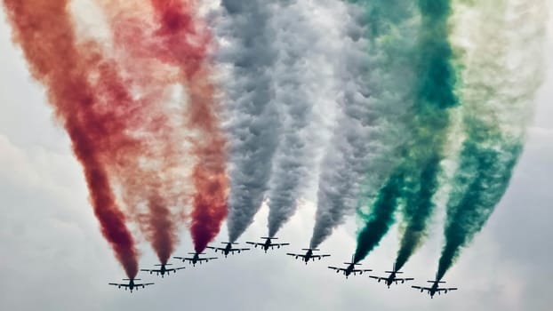 LUQA, MALTA - 25 SEP - Italian Frecce Tricolori aerobatic team during the Malta International Airshow on 25 September 2011