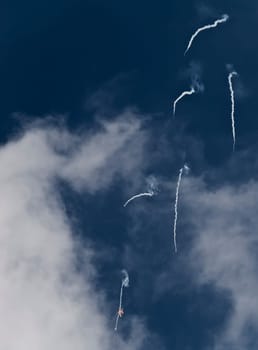 LUQA, MALTA - SEP 26 - F16 of the RNLAF Demoteam flied by Capt. Ralph (Sheik) Aarts releasing flares during the Malta International Airshow 26th September 2009