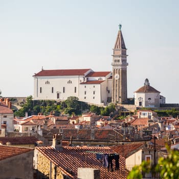 St. Georges Parish Church in Piran, famous tourist costal town in Slovenia. The church was built in the venetian renaissance architectural style.