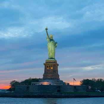 Statue of Liberty at dusk, New York City, USA.