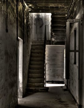 An eerie ghostlike apparition in an old stairwell in Malta