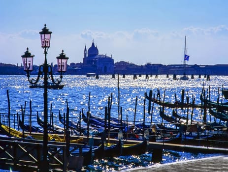 Gondoloas with San Giorgio Maggiore Island in background
