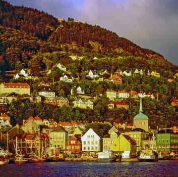 Bergen with harbor in Norway