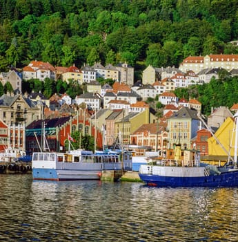 Bergen with harbor in Norway