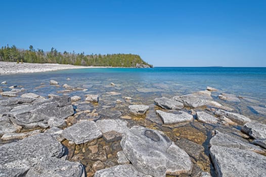 Calm Waters and Rocks on a Remote Lakeshore on Lake Huron in Bruce Peninsula National Park in Ontario