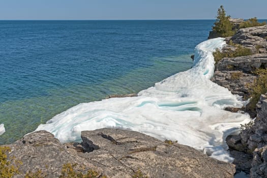 Ice and Rocks on the Lakeshore of Lake Huron on Bruce Peninsula National Park in Ontario Canada