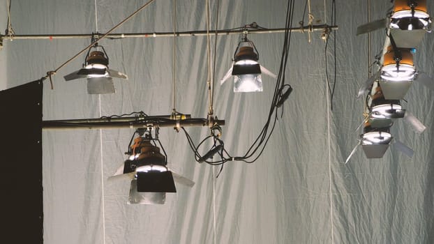 Big spotlight or lighting equipment for film movie or vdo shooting production in studio.