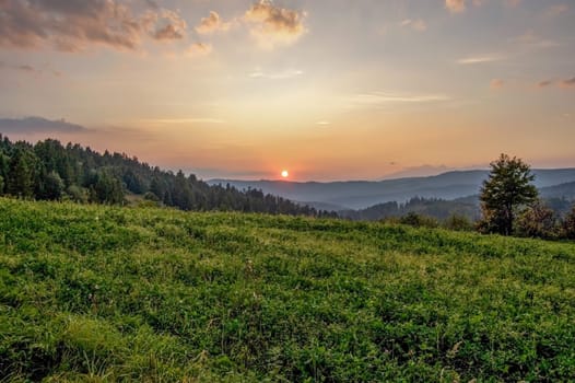 Sunset over the hills in Slovakia