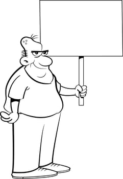 Black and white illustration of a zombie holding a sign.
