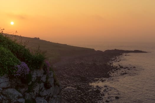 Sunset over the Cornish coast near St. Ives, Cornwall, England