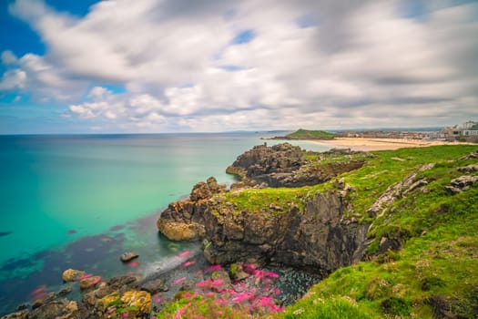 View of the stunningly beautiful coast and beach near St. Ives, Cornwall, England, UK