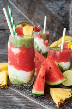 Colorful smoothie with fresh fruits and yogurt
