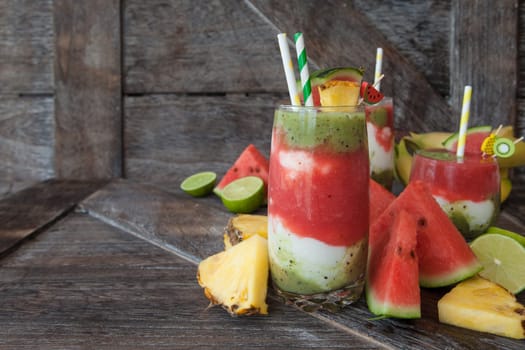 Colorful smoothie with fresh fruits and yogurt
