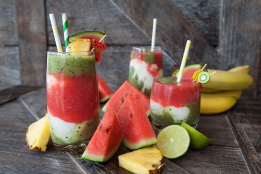 Colorful smoothie with fresh fruits and yogurt