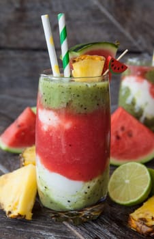 Colorful smoothie with fresh fruits and yogurt