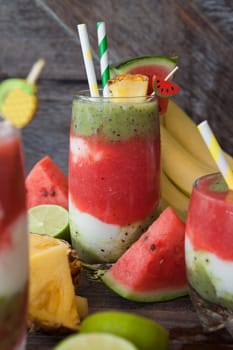 Colorful smoothie with fresh fruits and yogurt