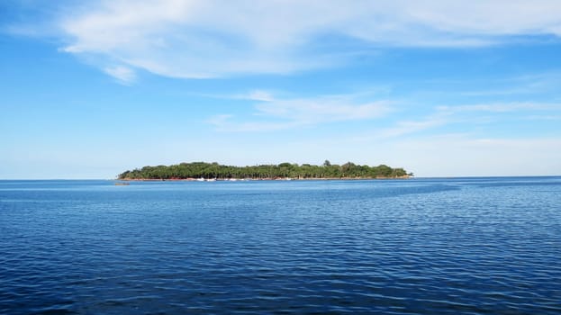 View of Ross Island from the Andaman Water Sports Complex, Port Blair, Andaman and Nicobar Islands, India.