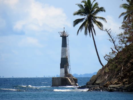 A lighthouse damaged by 2004 Indian ocean earthquake and tsunami at Ross Island, Port Blair, Andaman and Nicobar Islands, India, Asia.