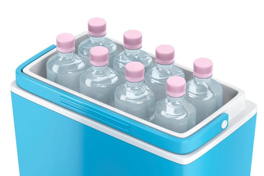 Handheld refrigerator with bottles of water