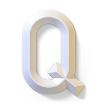 White dimensional font LETTER Q 3D render illustration isolated on white background