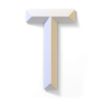 White dimensional font LETTER T 3D render illustration isolated on white background