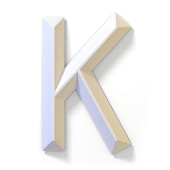 White dimensional font LETTER K 3D render illustration isolated on white background