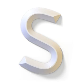 White dimensional font LETTER S 3D render illustration isolated on white background