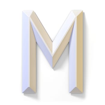 White dimensional font LETTER M 3D render illustration isolated on white background