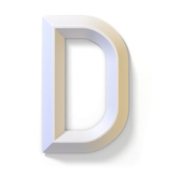 White dimensional font LETTER D 3D render illustration isolated on white background