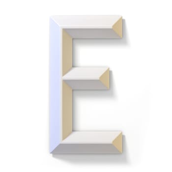 White dimensional font LETTER E 3D render illustration isolated on white background