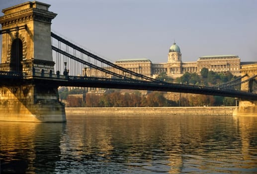 Chain Bridge and Royal Palace in Budapest, Hungary