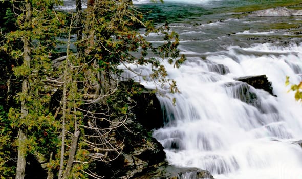 Waterfall and cascades on river