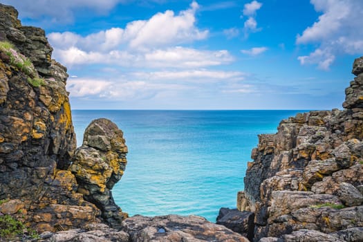 Large rock formations on the Cornish coast, St. Ives, Cornwall, England