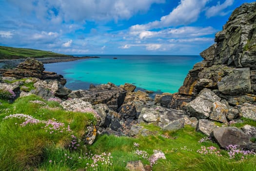 View of the stunningly beautiful coast and beach near St. Ives, Cornwall, England, UK