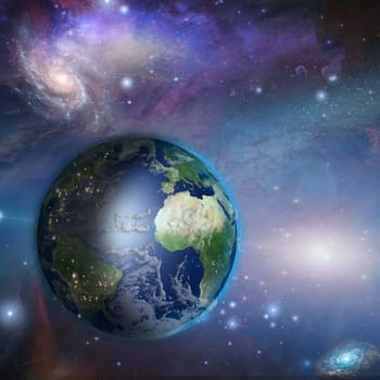 Earth day night in space. Elements in this image were furnished by NASA