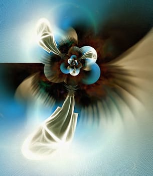 Pilgrim. Figure in white cloak. Fractal