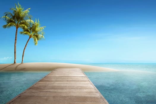 Wooden pier towards little island on the sea