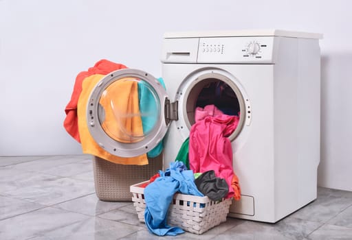 Clothes ready to wash with washing machine. Home appliances