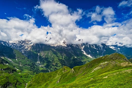 Hohe Tauern mountain landscape,Alps in Austria with source clouds