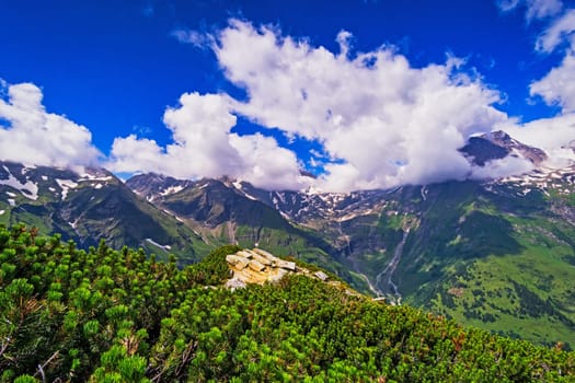 Hohe Tauern mountain landscape,Alps in Austria with source clouds