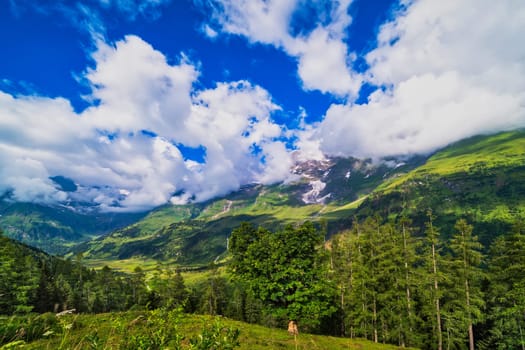 Hohe Tauern mountain landscape,Alps in Austria with source clouds
