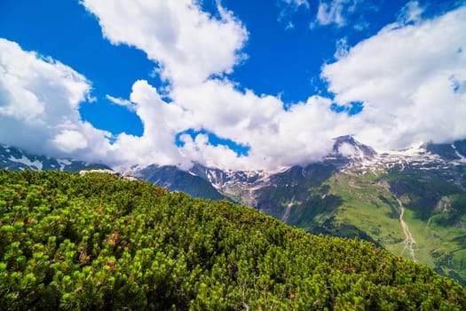 Hohe Tauern mountain landscape,Alps in Austria with source clouds