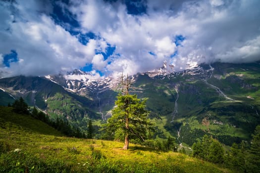 Hohe Tauern mountain landscape,Alps in Austria with source clouds