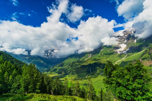 Hohe Tauern mountain landscape,Alps in Austria with source clouds